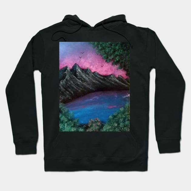 Mountain lake sunset Hoodie by Edwardtiptonart